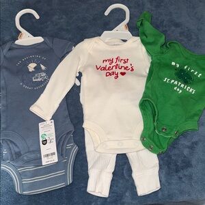 Carter's Festive Bodysuit Trio - Green, White, Blue
